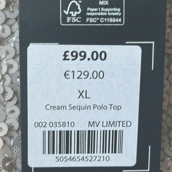 Mint Velvet Cream Sequin Polo Top size XL NWT in packaging - Picture 6 of 8